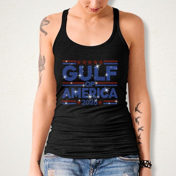 Gulf of America 25 Rhinestone T-Shirt, Democrat Shirt, Liberal Gift, Gulf Coast Shirt, American Pride Tee, Patriotic Shirt, Patriot Shirt
