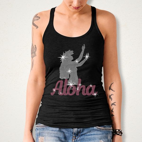 Aloha Girl Rhinestone T-Shirt, Girl's Travel Tee, Hawaii Vacation Shirt, Aesthetic Beach Shirt, Mothers Day or Birthday Gift For Women