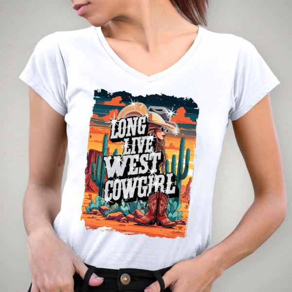 Long Live West Cowgirl Rhinestone and Graphic T-Shirt, Western Country Graphic Tee, Country Concert Shirt, Western Bling Tee