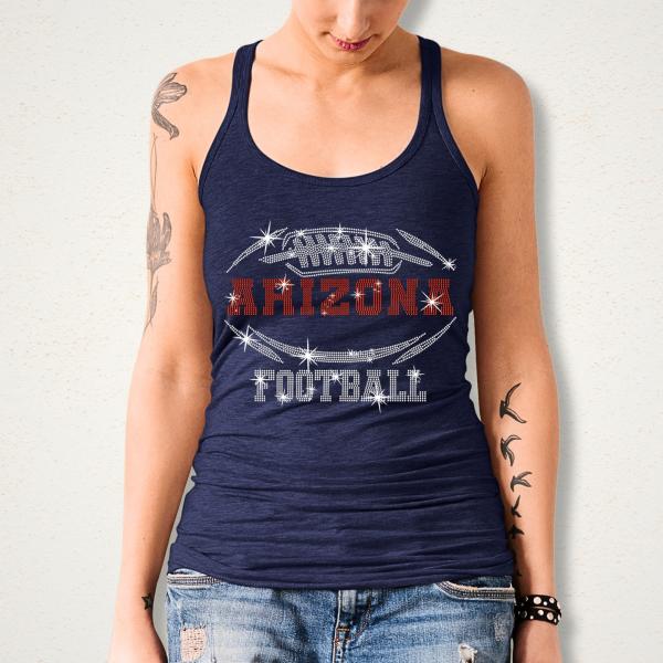Arizona Rhinestone T-shirt, Bling Football Fan Shirt, Eye-Catching Glitter Football Tee, Team Spirit T-Shirt, Leisure Fashion shirt