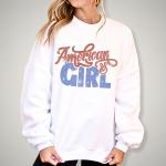 American Girl Rhinestone T-Shirt with Handwriting Design, Women's Favorite Memorial Day Tee, Independence Day Patriotic Gift for Her