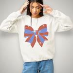 Coquette Bow USA Rhinestone T-shirt, Vintage American Shirt, Memorial day Shirt, Tee for Fourth of July Party, Women's Patriotic Shirt