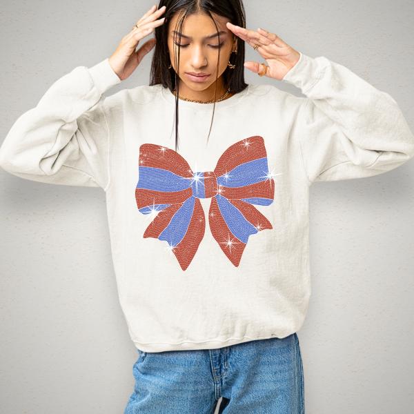 Coquette Bow USA Rhinestone T-shirt, Vintage American Shirt, Memorial day Shirt, Tee for Fourth of July Party, Women's Patriotic Shirt
