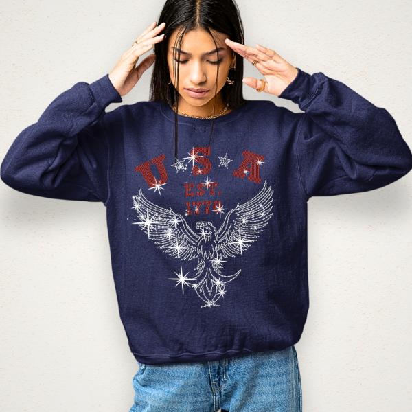 USA EST 1776 Eagle Rhinestone T-Shirt, Fourth of July Sublimation Design Tee, Freedom & Liberty Shirt, Unisex Patriotic American Shirt