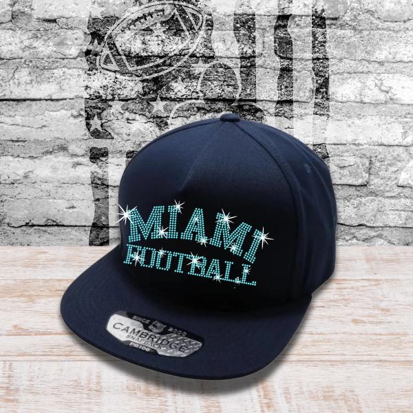 Miami Football Rhinestone Cap, Sport Season Cheer Hat, Fans Game Day Tailgating Cap, Outdoor Headwear Gift for Sports Team Supporters