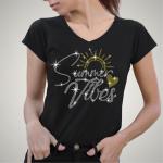 Summer Vibes Rhinestone T-Shirt, Sunshine and Heart Shirt, Family Camping Beach Trip Tee, Perfect Gift for Summer Holiday & Vacation