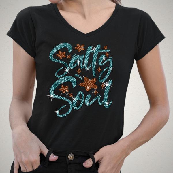 Salty Soul Rhinestone T-Shirt, Ocean Lover Shirt, Family Matching Shirt, Beachy Shirt, Tropical Shirt,  Summer Vacation Beach Gift