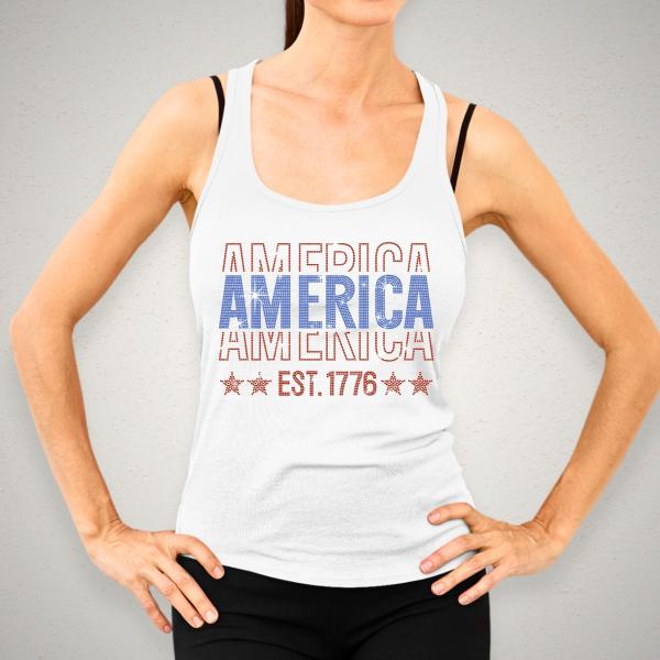 America Est 1776 Rhinestone T-shirt, Memorial Day Shirt, 4th Of July Shirt, Independence Day Shirt, Patriotic Gift Tee for Veterans