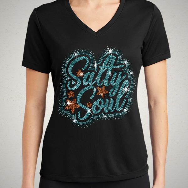 Salty Soul Rhinestone T-Shirt, Tropical Sunshine Top, Summer Vibes Tee-Shirt, Ocean Beach Lover Gift Shirt, Vacation Trip & Travel Outfit.