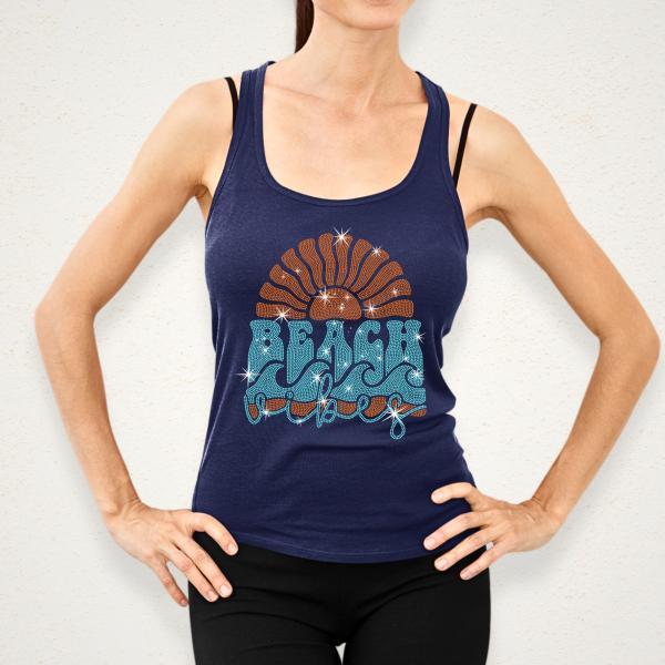 Beach Vibes Rhinestone T-Shirt, Sunshine Tee, Summer Travel Shirt, Vacation Clothing, Stylish Unisex Wear, Gift for Ocean Lovers & Surfer