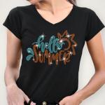 Hello Summer Rhinestone T-Shirt, Happy Summertime Shirt, Beach Shirt for Women, Vacation Shirt, Camping Tee-Shirt, Retro Sunshine Shirt