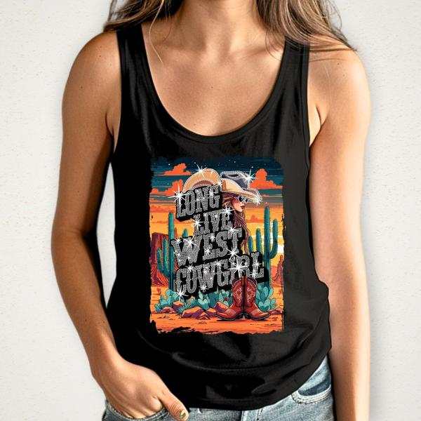Long Live West Cowgirl Rhinestone and Graphic T-Shirt, Western Country Graphic Tee, Country Concert Shirt, Western Bling Tee