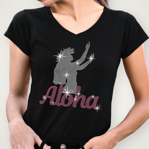 Aloha Girl Rhinestone T-Shirt, Girl's Travel Tee, Hawaii Vacation Shirt, Aesthetic Beach Shirt, Mothers Day or Birthday Gift For Women