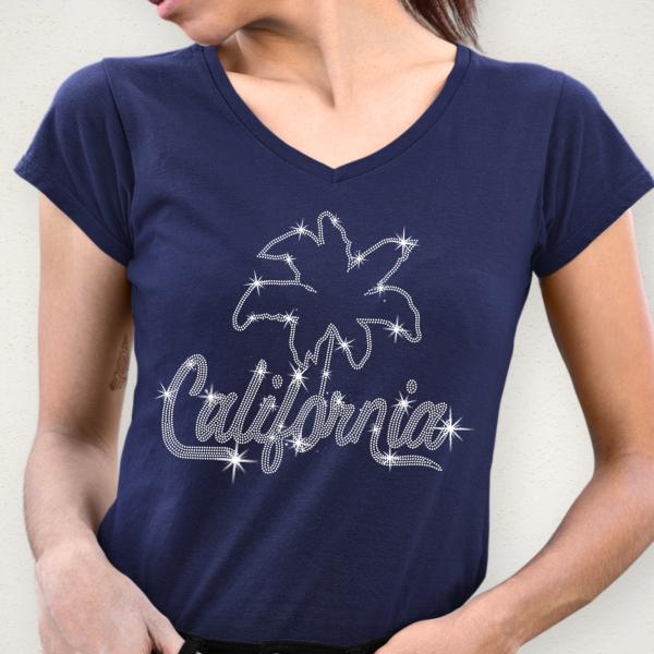 California Palm Rhinestone T-Shirt, Retro State Shirt, Beach Vibes Tee-Shirt Gift, Trip & Travel Vacation Souvenir, Ocean Lover Tee