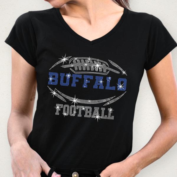 Buffalo Rhinestone T-Shirt, Dazzling Sparkling Football Fan Shirt, Bling Gameday Team Tee, Unique Design Gift Tee, Glitter Football Game Top
