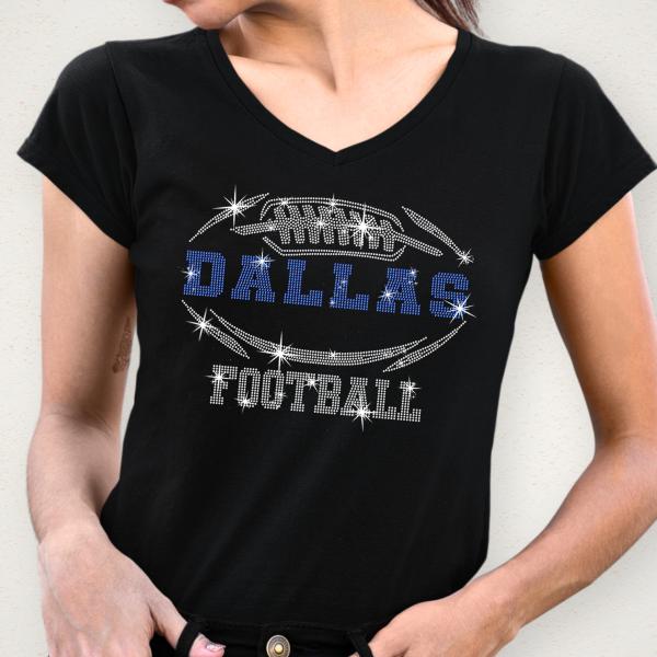 Dallas Rhinestone T-Shirt, Football Team Fans Gameday Apparel, Shiny Chic Bling Glitter Shirt, Casual Sportwear Tailgate Bright Tee