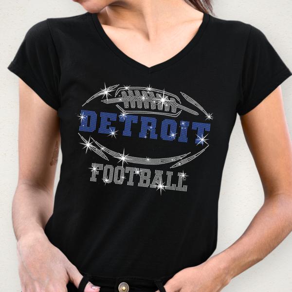 Detroit Rhinestone T-Shirt, Chic Design Sparkling Football Shirt, Shiny Fashion Eye-Catching Tee-Shirt, Glittering Fan Dazzling Team Shirt