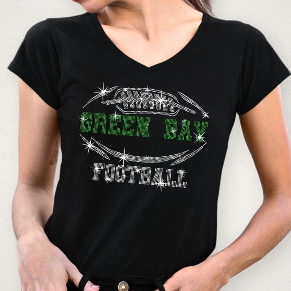 Green Bay Rhinestone T-Shirt, Shiny Chic Glittering Football Shirt, Gift Dazzling Game Day Shirt, Casual Sportwear Tailgate Trend Tee
