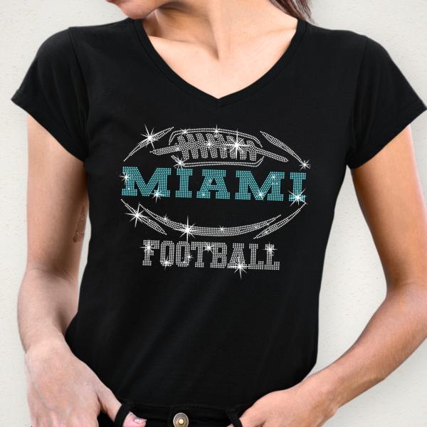 Miami Rhinestone T-Shirt, Dazzling Football Tee-Shirt, Glittering Style Fan Shirt, Sparkling Design Tee, Game Day Sports Teams Shirt