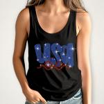 USA With Ribbon Rhinestone T-Shirt, Memorial Day Shirt, Mommy Patriotic Shirt, USA Pride Tee, Unique Design Tee-Shirt for Fourth of July