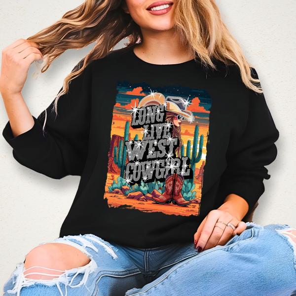 Long Live West Cowgirl Rhinestone and Graphic T-Shirt, Western Country Graphic Tee, Country Concert Shirt, Western Bling Tee
