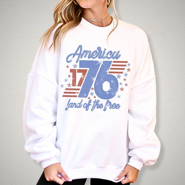 America 1776 Land Of The Free Rhinestone T-Shirt, Independence & Memorial Day Shirt, Unique Design Patriotic Tee Gift for Americans
