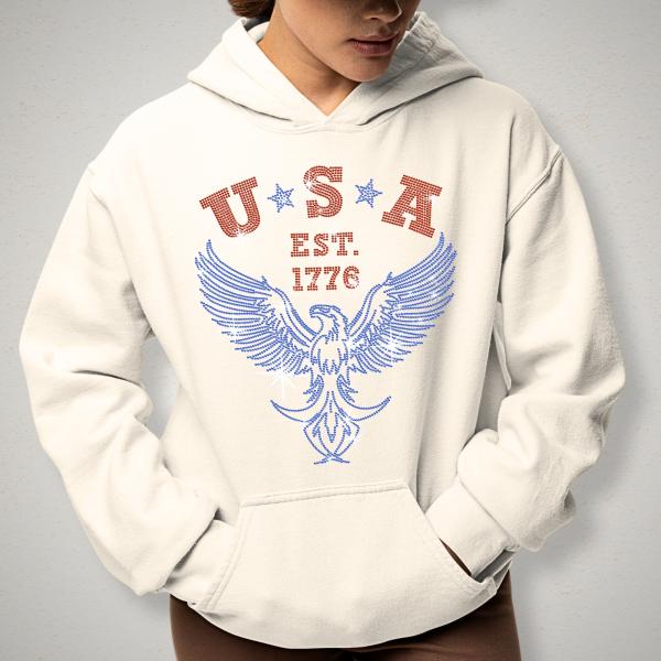 USA EST 1776 Eagle Rhinestone T-Shirt, Fourth of July Sublimation Design Tee, Freedom & Liberty Shirt, Unisex Patriotic American Shirt