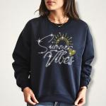 Summer Vibes Rhinestone T-Shirt, Sunshine and Heart Shirt, Family Camping Beach Trip Tee, Perfect Gift for Summer Holiday & Vacation