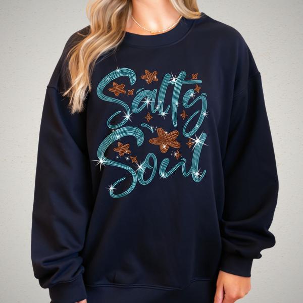 Salty Soul Rhinestone T-Shirt, Ocean Lover Shirt, Family Matching Shirt, Beachy Shirt, Tropical Shirt,  Summer Vacation Beach Gift