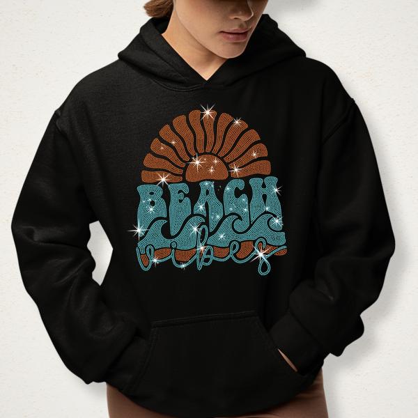 Beach Vibes Rhinestone T-Shirt, Sunshine Tee, Summer Travel Shirt, Vacation Clothing, Stylish Unisex Wear, Gift for Ocean Lovers & Surfer