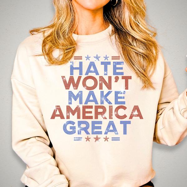 Hate Won't Make America Great Rhinestone T-Shirt, Patriotic Shirt, Anti Trump Tee, Resist Anti-MAGA Shirt, Democracy Tee, Equality Shirt