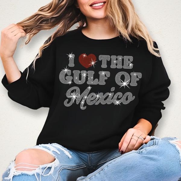 I Love The Gulf Of Mexico Rhinestone T-Shirt, Mexican Beach Shirt, Funny Gulf of Mexico Tee-Shirt, Mexico Lover Shirt,  Mexican Shirt