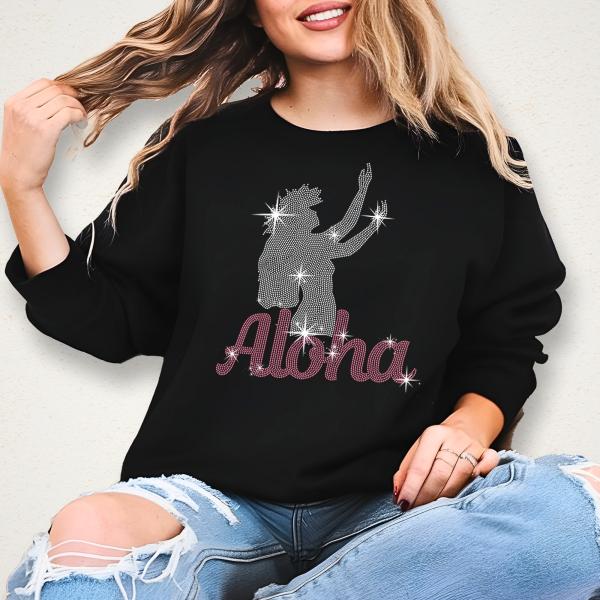 Aloha Girl Rhinestone T-Shirt, Girl's Travel Tee, Hawaii Vacation Shirt, Aesthetic Beach Shirt, Mothers Day or Birthday Gift For Women