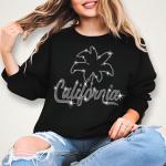 California Palm Rhinestone T-Shirt, Retro State Shirt, Beach Vibes Tee-Shirt Gift, Trip & Travel Vacation Souvenir, Ocean Lover Tee