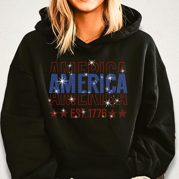 America Est 1776 Rhinestone T-shirt, Memorial Day Shirt, 4th Of July Shirt, Independence Day Shirt, Patriotic Gift Tee for Veterans