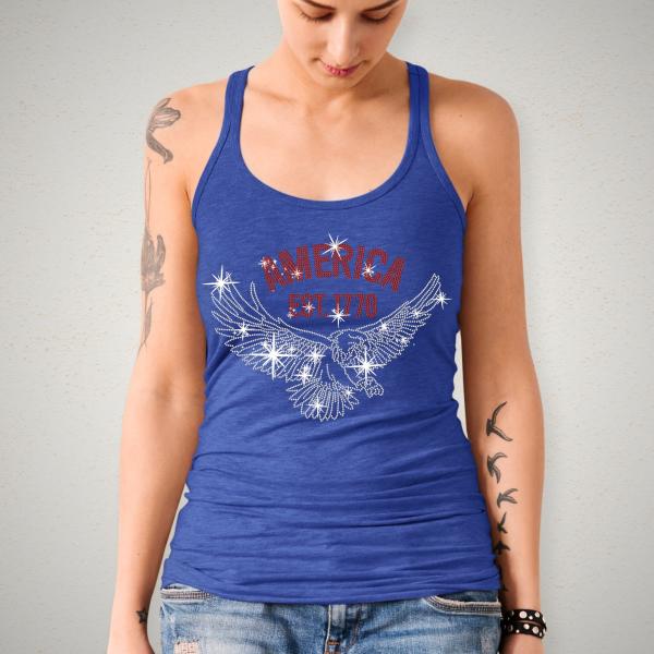 America Est 1776 Eagle Rhinestone T-Shirt, American Pride Shirt, Independence Day Celebration Apparel, Freedom Shirt, 4th of July Shirt