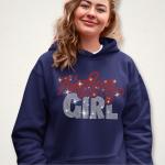 American Girl Rhinestone T-Shirt with Handwriting Design, Women's Favorite Memorial Day Tee, Independence Day Patriotic Gift for Her