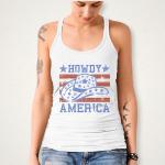 Howdy America With Hat Rhinestone T-Shirt, USA Cowgirl Hat Stars & Stripes Flag Shirt, Cute Independence Day tee for All American