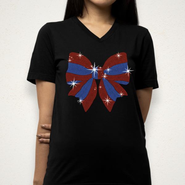 Coquette Bow USA Rhinestone T-shirt, Vintage American Shirt, Memorial day Shirt, Tee for Fourth of July Party, Women's Patriotic Shirt