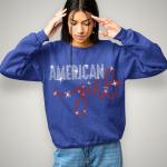 American Girl Rhinestone T-shirt with Cursive Font Design, Women's Favorite Tee, American Pride Clothing, Memorial Day or Birthday Gift