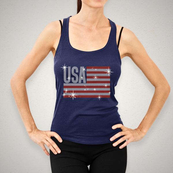 USA Flag Rhinestone T-shirt, American Veterans Apparel, Fourth of July Shirt, Independence Day Shirt, Ladies Patriotic Pride Shirt