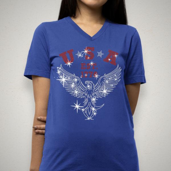 USA EST 1776 Eagle Rhinestone T-Shirt, Fourth of July Sublimation Design Tee, Freedom & Liberty Shirt, Unisex Patriotic American Shirt