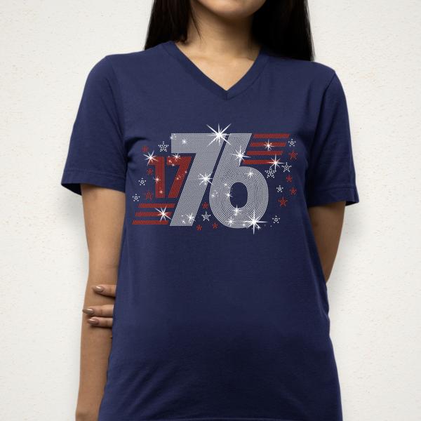 1776 America Rhinestone T-shirt, Independence Day Shirt, Patriotic USA Shirt, Fourth of July Tee, Liberty Freedom Shirt, Veteran Gift