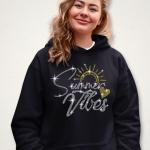 Summer Vibes Rhinestone T-Shirt, Sunshine and Heart Shirt, Family Camping Beach Trip Tee, Perfect Gift for Summer Holiday & Vacation