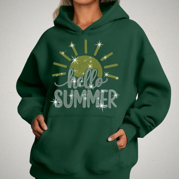 Hello Summer Rhinestone T-Shirt, Funny Vacation Shirt, Vintage Sunshine Tee-Shirt, Graduation Gift Shirt, Camping Shirt, Beach Trip Tee