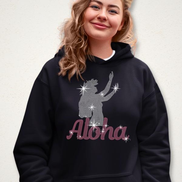 Aloha Girl Rhinestone T-Shirt, Girl's Travel Tee, Hawaii Vacation Shirt, Aesthetic Beach Shirt, Mothers Day or Birthday Gift For Women