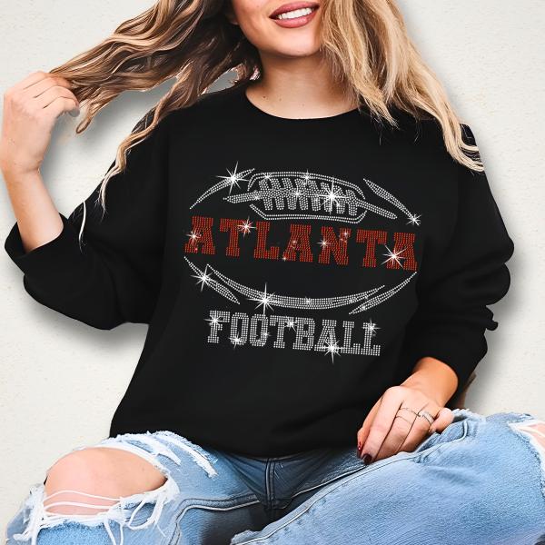 Atlanta Rhinestone T-Shirt, Game Day Football Tee-Shirt for Fans, Eye-Catching Glitter Sports Tee, Unique Football Team Bling Top