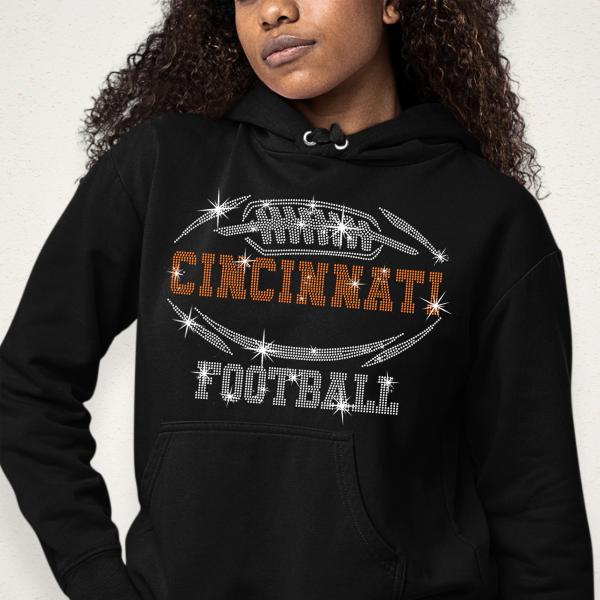 Cincinnati Rhinestone T-Shirt, Dazzling Unique Design Football Shirt, Shiny Team Shirt, Chic Sunday Game Day Tee, Sparkling Trend Fan Shirt