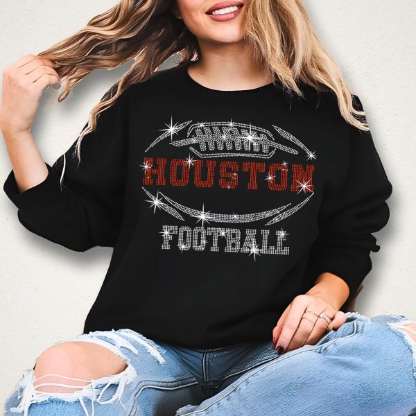 Houston Rhinestone T-Shirt, Sunday Football Game Day Trend Shirt, Fashion Style Shiny Chic Tee, Design Team Unique Gift Shirt