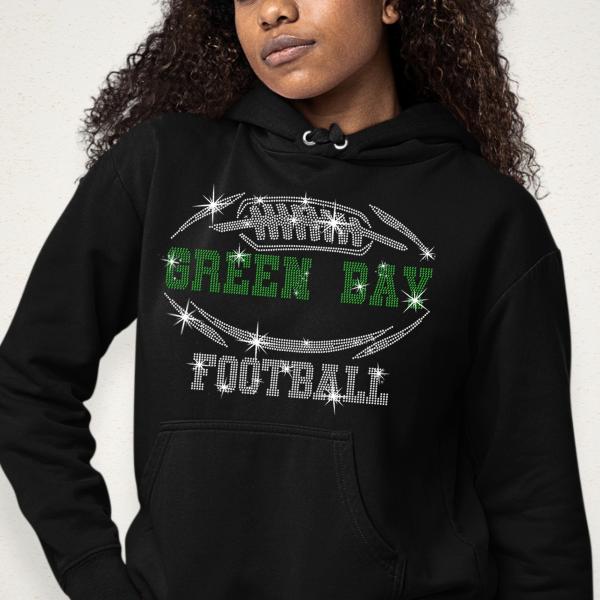 Green Bay Rhinestone T-Shirt, Shiny Chic Glittering Football Shirt, Gift Dazzling Game Day Shirt, Casual Sportwear Tailgate Trend Tee